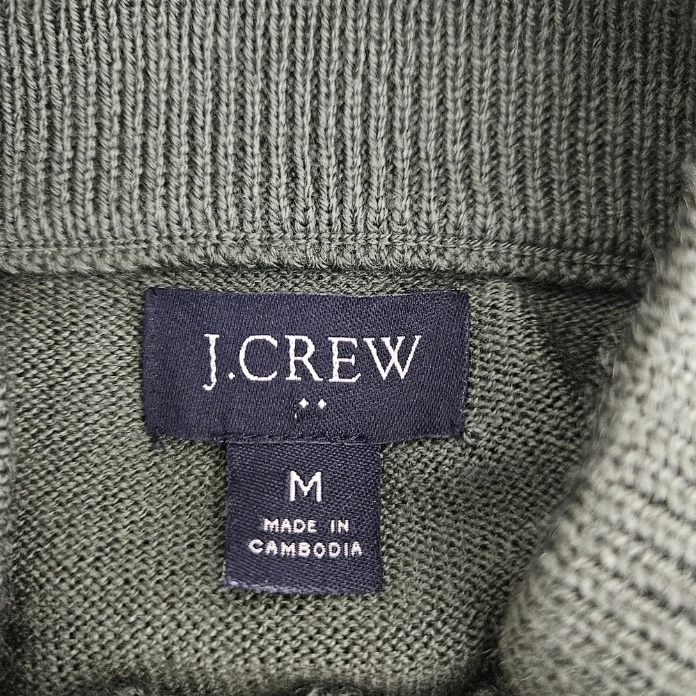J.CREW Wool Knit Pullover Sweater Green 1/4 Zip Mock Long Sleeve Medium
